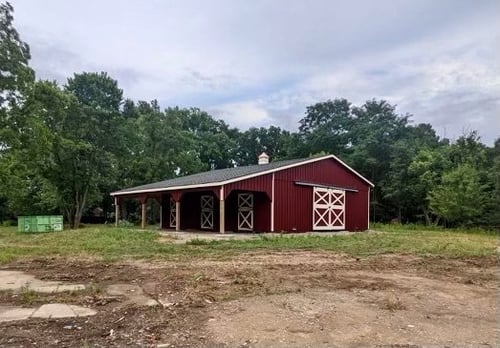 36x36 Red Trailside Barn with Lean To 